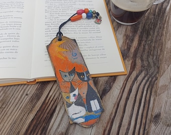 Cats Rosina Wachtmeister Wood Bookmark, Decoupaged Cat Bookmark, Cat Lover Bookish Gift, Gift For Reader, Cat art bookmark