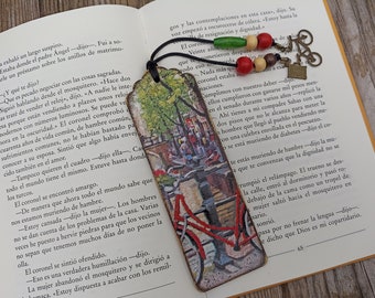 Netherlands Amsterdam wood bookmark, Travel bookmark, Bicycle bookmark, Gift for traveler, Europe streets, Bookish gift for reader