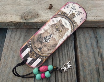 Wood Decoupage Kitten Bookmark, Cat Bookmark, Cat Lover Gift, Wooden Bookmark, Bookmark For Her, Gift For Reader, Pets Bookmark, Shabby Chic