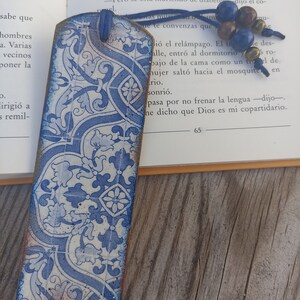 Blue and White tile azulejo bookmark, Wood bookmark, Spanish portuguese tile bookmark, Mediterranean tile, Portuguese tile, Bookish gift image 6