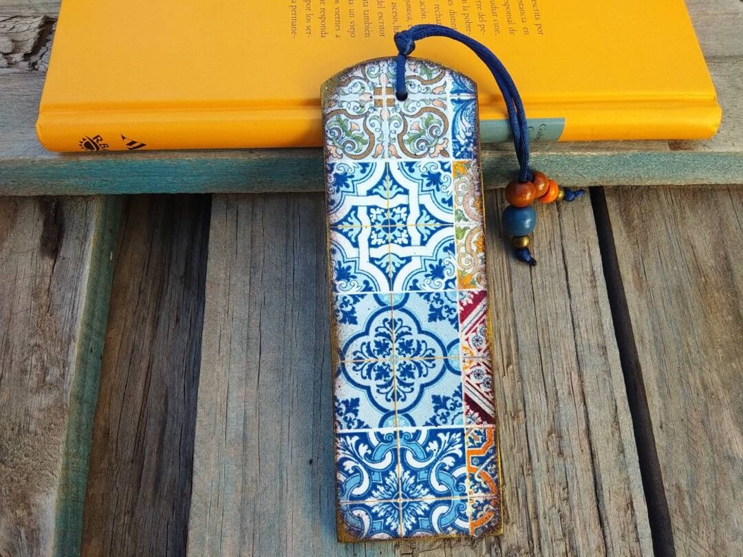 Mosaic Tile Wood Bookmark Spanish Portuguese Tile Bookmark Azulejo