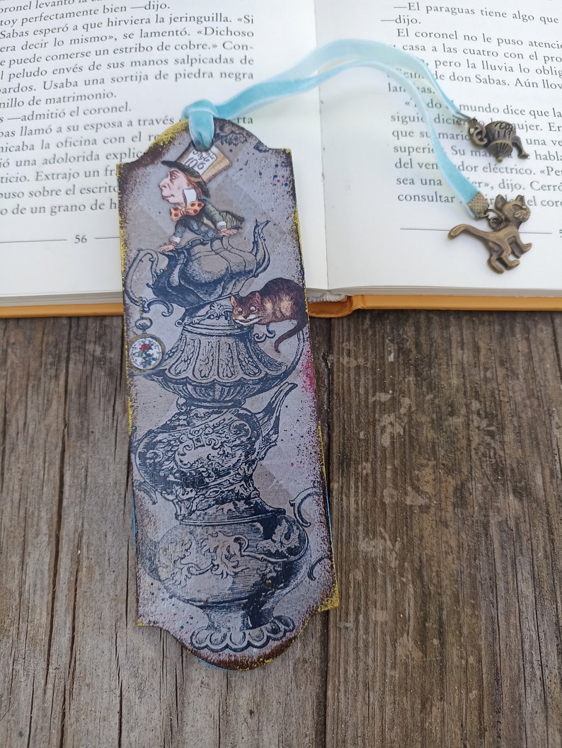 Alice in Wonderland Bookmark, Wood literary Bookmark, Mad Tea Party, Cheshire Cat Bookmark, Bookish Gift for Book Lover, Literary gif image 7