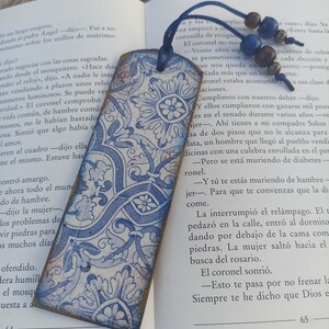 Blue and White tile azulejo bookmark, Wood bookmark, Spanish portuguese tile bookmark, Mediterranean tile, Portuguese tile, Bookish gift image 7