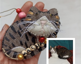 Aangepaste kat kerstboomornament, gepersonaliseerde kat hangende kerstversiering, aangepaste kleur kattenvilt ornament, cadeau voor kattenliefhebber