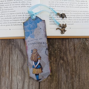 Alice in Wonderland Bookmark, Wood literary Bookmark, Mad Tea Party, Cheshire Cat Bookmark, Bookish Gift for Book Lover, Literary gif image 2