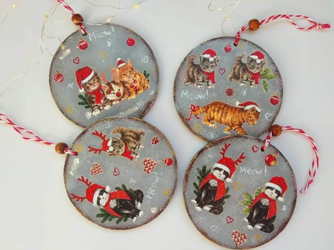 Christmas Tree Cat Ornament Set, Merry Catsmas Ornament, Cat Ornament