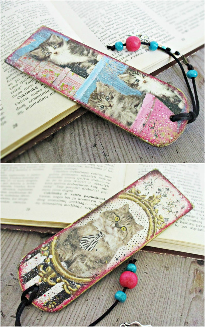 Wood Decoupage Kitten Bookmark Cat Bookmark Cat Lover Gift Etsy