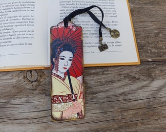 Marcapaginas de madera Japón Geisha, Marcapaginas Japón Botánico Bambú, Marcapáginas madera viajes, Regalo cumpleaños para lector