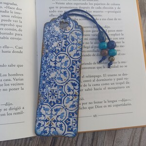 Blue and White tile azulejo bookmark, Wood bookmark, Spanish portuguese tile bookmark, Mediterranean tile, Portuguese tile, Bookish gift image 6