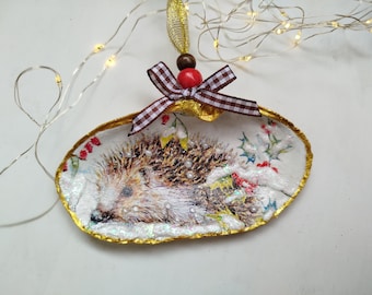 Adorno Árbol de Navidad con Erizó, Decoración Navideña Conchas decoradas