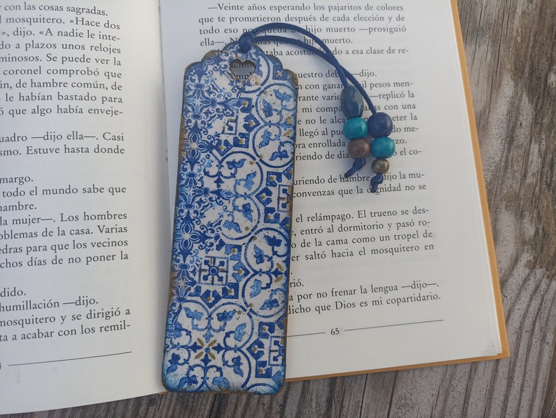 Blue and White tile azulejo bookmark, Wood bookmark, Spanish portuguese tile bookmark, Mediterranean tile, Portuguese tile, Bookish gift image 9