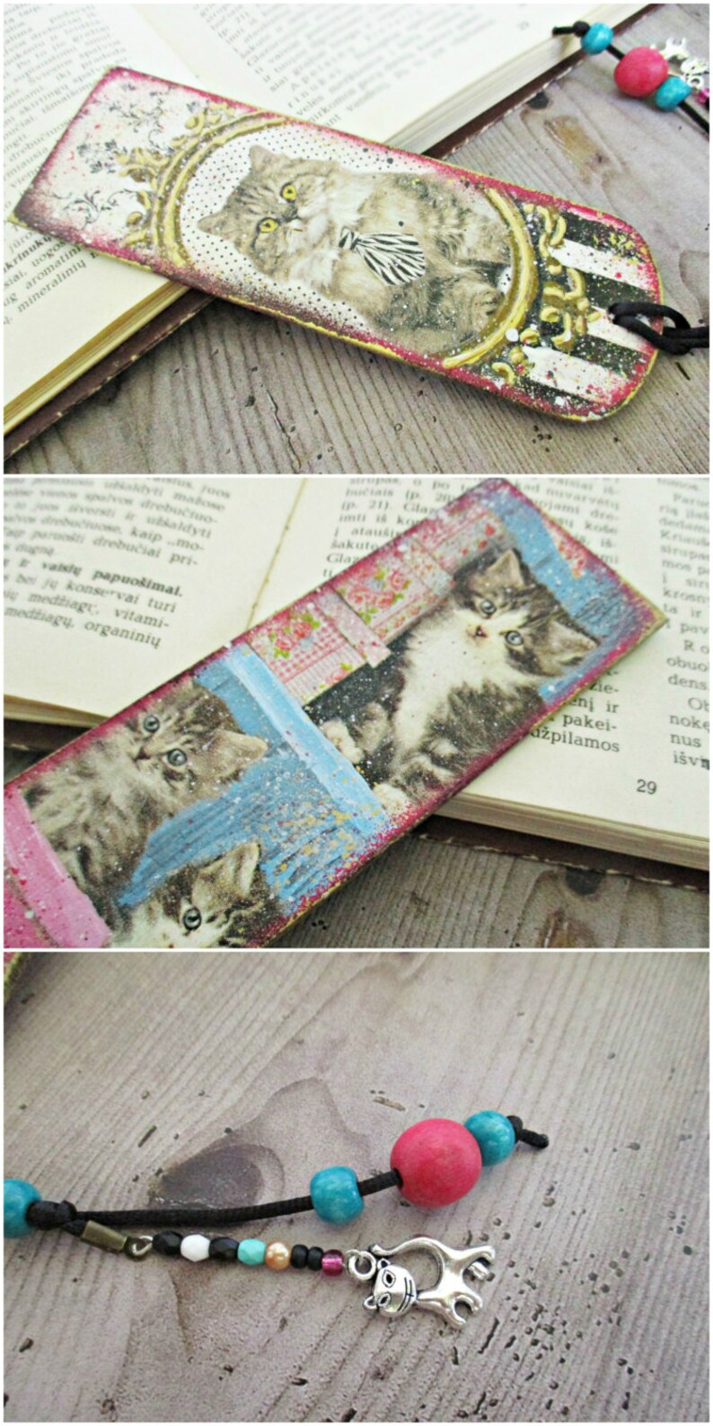 Wood Decoupage Kitten Bookmark Cat Bookmark Cat Lover Gift Etsy