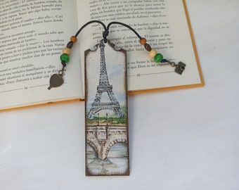 Paris Eiffel Tower watercolor Wooden travel theme bookmark, Notre Dame de París, Bookish gift for friends, Paris gift for traveler,