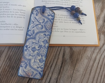 Blue and White tile azulejo bookmark, Wood bookmark, Spanish portuguese tile bookmark, Mediterranean tile, Portuguese tile, Bookish gift