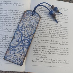 Blue and White tile azulejo bookmark, Wood bookmark, Spanish portuguese tile bookmark, Mediterranean tile, Portuguese tile, Bookish gift image 8