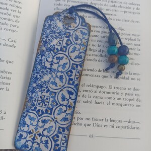 Blue and White tile azulejo bookmark, Wood bookmark, Spanish portuguese tile bookmark, Mediterranean tile, Portuguese tile, Bookish gift image 8