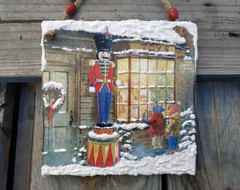 Christmas Nutcracker wall hanging, Square wood hanging Xmas wall decor, Nutcracker Decor, Xmas Decor, Farmhouse Decor, Rustic Decor Gift