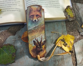 Deer fox wood bookmark, Woodland autumn bookmark, Forest animals, Autumn nature, Nature lover gift, Gift for fox lover,
