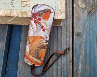 Fox Robin wooden bookmark, forest woodland bookmark, Gift for bibliophile, Double sided bookmark, Fox lover gift, Animal bird bookmark