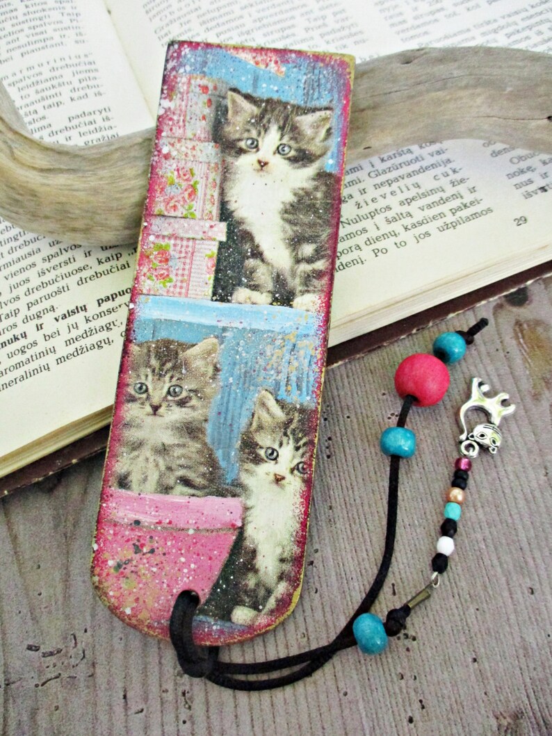 Wood Decoupage Kitten Bookmark Cat Bookmark Cat Lover Gift Etsy