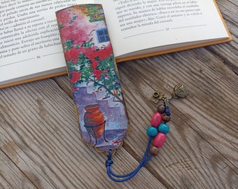 Greece Mediterranean wood bookmark, Greek islands House, Santorini travel bookmark, Travel gift, Bookish gift for Christmas, Greeck village