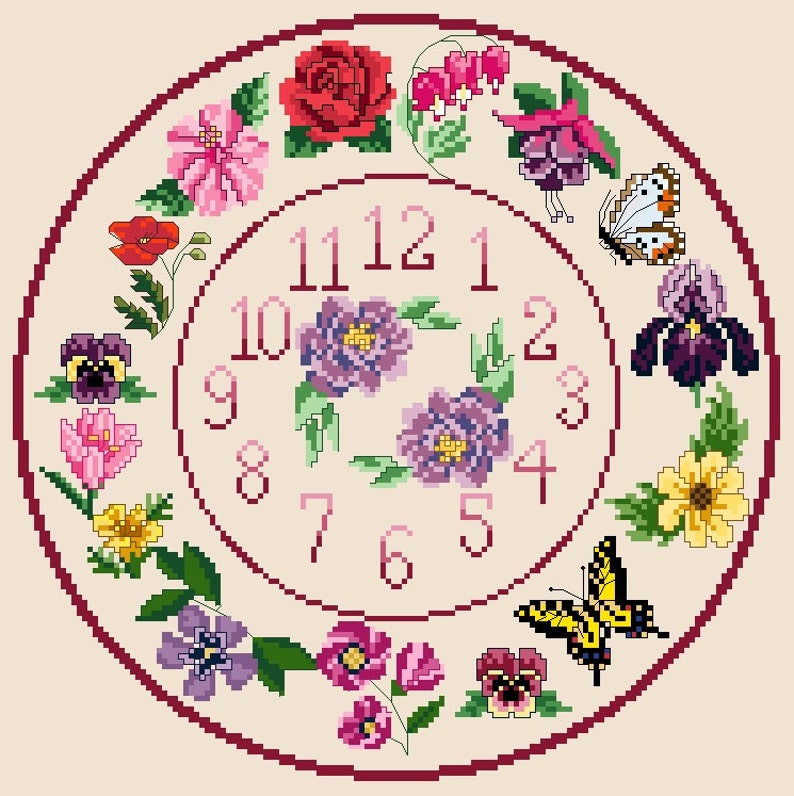 Cross Stitch Flower Clock Chart pattern No 4 - Etsy UK