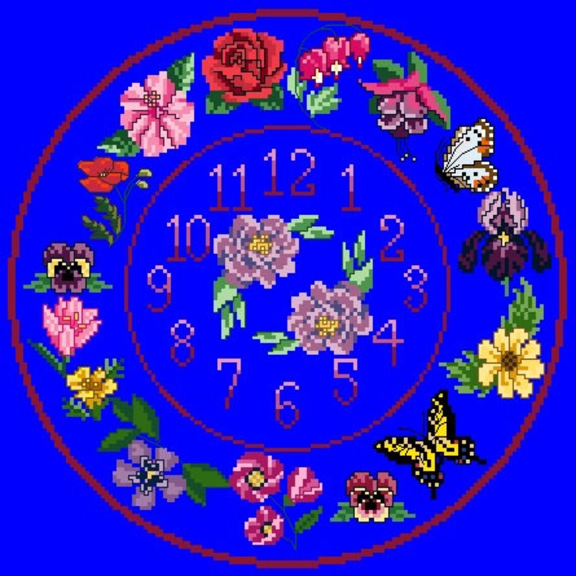 Cross Stitch Flower Clock Chart pattern No 4 - Etsy UK