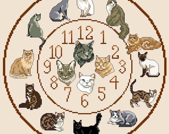Cats Cross Stitch Clock Chart / Pattern