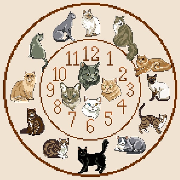 Cats Cross Stitch Clock Chart / Pattern