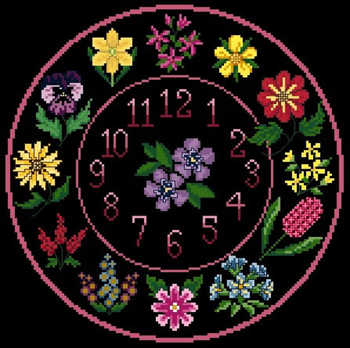 Cross Stitch Flower Clock Chart pattern No 3 - Etsy UK