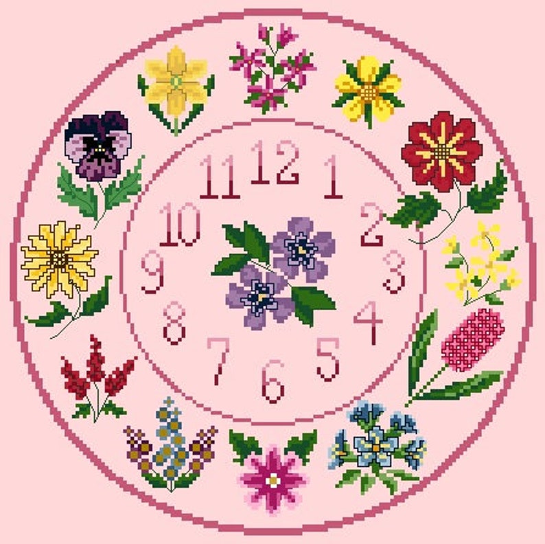 Cross Stitch Flower Clock Chart pattern No 3 - Etsy UK