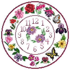 Cross Stitch Flower Clock Chart (Pattern No 4)
