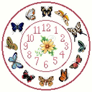 Butterfly Cross stitch Clock Chart / Pattern
