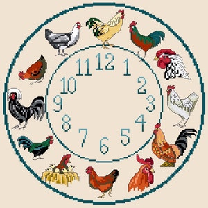 Chicken Themed Cross Stitch Clock Chart / Pattern