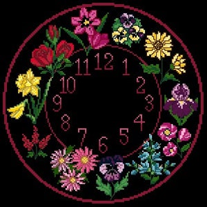 Cross Stitch Flower Clock Chart (pattern No 1) - Etsy