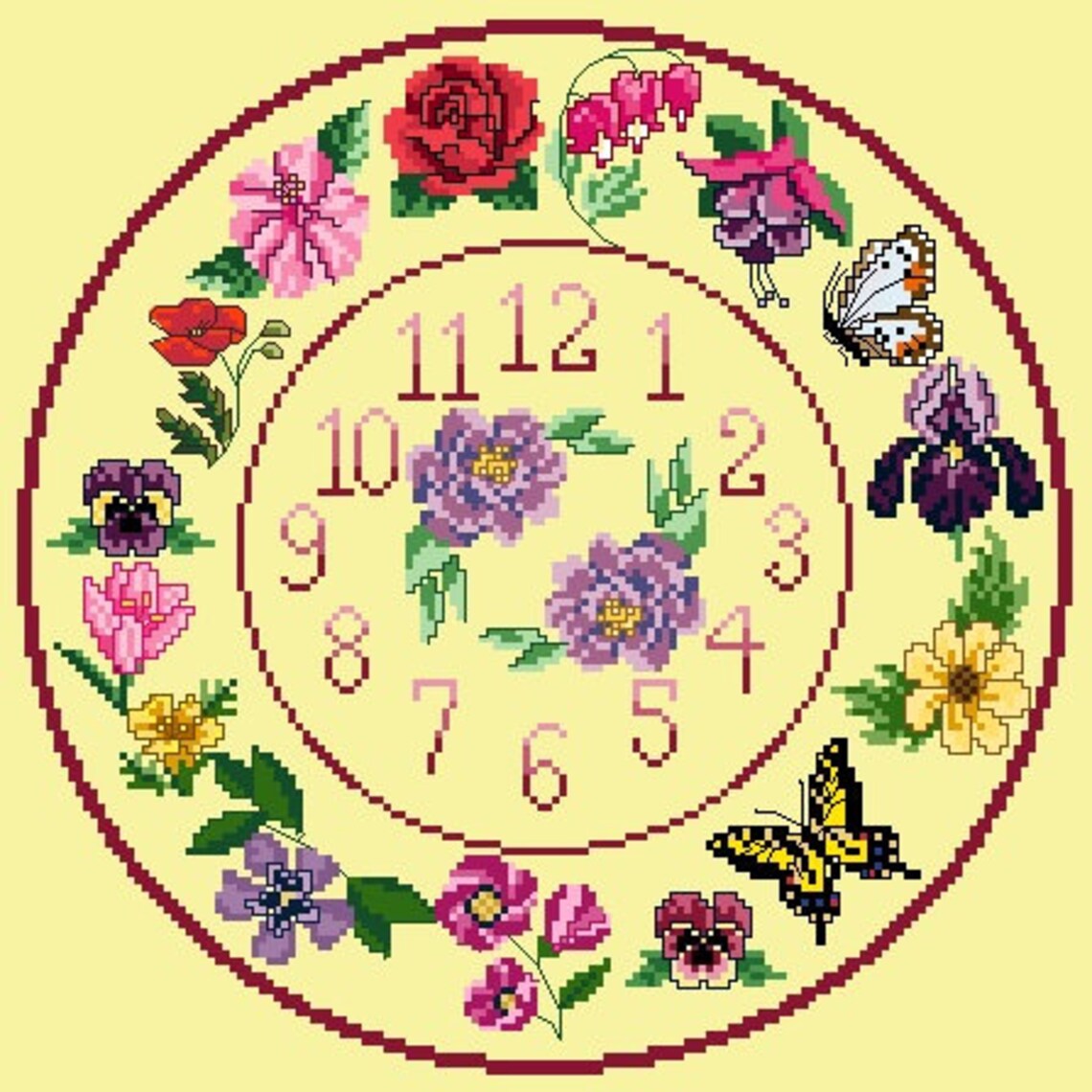 Cross Stitch Flower Clock Chart pattern No 4 - Etsy UK