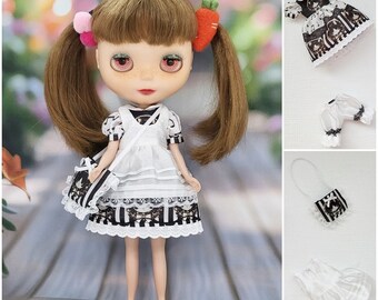 Blythe Doll Outfit music cat black&white dress apron set