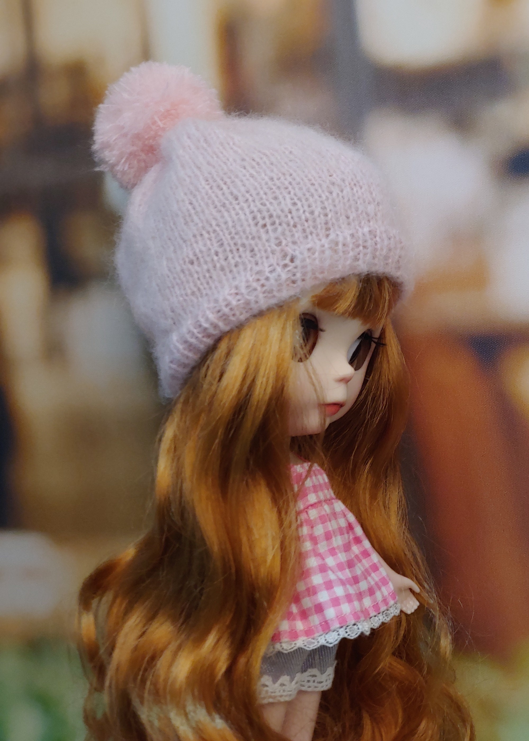 Doll hat 12 blythe doll hat knitted pompom baby pink Etsy