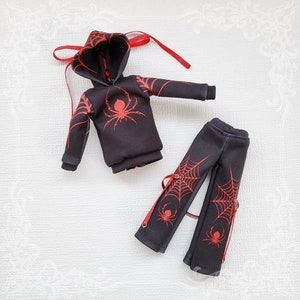 Blythe Doll Outfit spider ribbon hoodie set red image 8