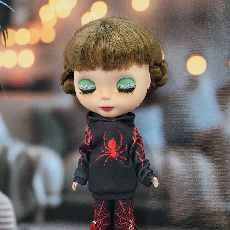 Blythe Doll Outfit spider ribbon hoodie set red image 4