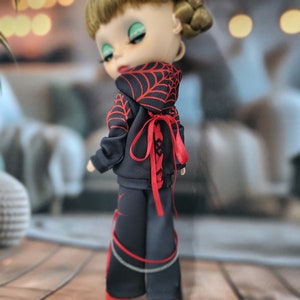Blythe Doll Outfit spider ribbon hoodie set red image 7