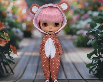 Blythe Doll Outfit brown dots bear  jumpsuit