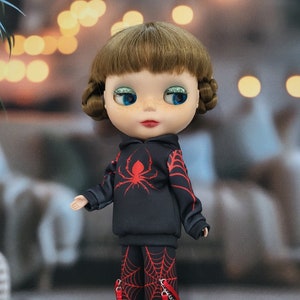 Blythe Doll Outfit spider ribbon hoodie set red image 2
