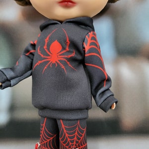 Blythe Doll Outfit spider ribbon hoodie set red image 6