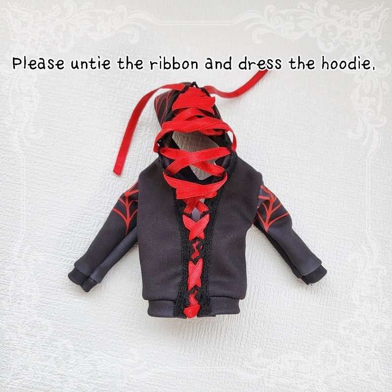 Blythe Doll Outfit spider ribbon hoodie set red image 9