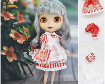 Blythe Doll Outfit rbbits red dress apron set