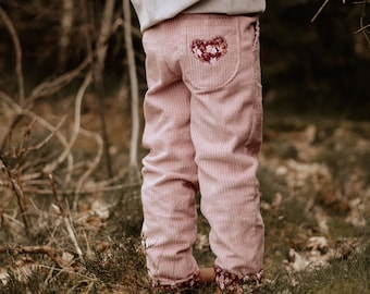 Pantalon enfant en velours côtelé doublé rose qui grandit avec vous