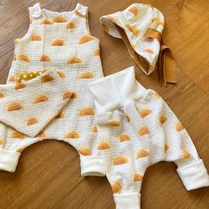 Baby Set Muslin Growing Sunset Cream Romper Hat Scarf Pants