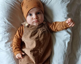 Corduroy hazelnut dungarees that grow with you