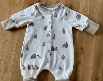 Baby Strampler Langarm Overall mitwachsend Pinguine Größenwahl Romper personalisiert